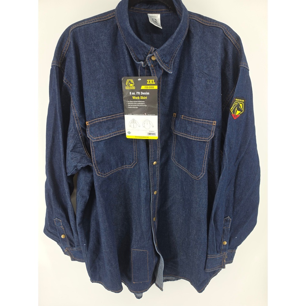 Black Stallion FS8-DNM FR Denim Work Shirt Mens 2XL Blue Flame Resistant 8oz NEW